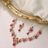 imageBriLove Womens Wedding Jewelery Set Leaf Flower Crystal Teardrop Marquise Cluster Pendant Necklace Dangle Earrings for Bridal PartyHot Pink GoldTone