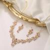 imageBriLove Womens Wedding Jewelery Set Leaf Flower Crystal Teardrop Marquise Cluster Pendant Necklace Dangle Earrings for Bridal PartyPink GoldTone