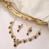 imageBriLove Womens Wedding Jewelery Set Leaf Flower Crystal Teardrop Marquise Cluster Pendant Necklace Dangle Earrings for Bridal PartyPurple GoldTone