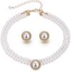 imageBriLove 1920s Gatsby Faux Pearls Jewelry for Costume PartyGorgeous Rhinestone Layered Chunky Vintage Inspired Simulated Pearl Necklace Stud Earrings Set for Party Prom Accessories2 Layered