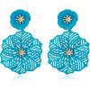 imageBriLove Bohemian Boho Flower Dangle Earrings for Women Exaggerated Hollow Flora Statement Earrings for Summer Refreshing Seaside Idyllic HolidayBlue GoldTone
