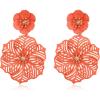 imageBriLove Bohemian Boho Flower Dangle Earrings for Women Exaggerated Hollow Flora Statement Earrings for Summer Refreshing Seaside Idyllic HolidayOrange GoldTone