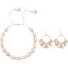 imageBriLove Bohemian Boho Handmade Natural Sea Shell Rhinestone Collar Necklace Earrings Jewelry Set for Women Summer Beach AccessoriesShell Collar