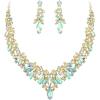 imageBriLove Gorgeous Wedding Jewelry Set for Women Stunning Shiny Rhinestone Crystal Marquise Leaf Cluster Statement Necklace Dangle Drop Earrings for Wedding Party Prom AccessoriesIridescent AB SilverTone