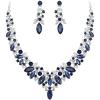 imageBriLove Gorgeous Wedding Jewelry Set for Women Stunning Shiny Rhinestone Crystal Marquise Leaf Cluster Statement Necklace Dangle Drop Earrings for Wedding Party Prom AccessoriesSapphire Color SilverTone