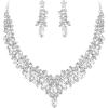 imageBriLove Gorgeous Wedding Jewelry Set for Women Stunning Shiny Rhinestone Crystal Marquise Leaf Cluster Statement Necklace Dangle Drop Earrings for Wedding Party Prom AccessoriesClear SilverTone