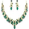 imageBriLove Gorgeous Wedding Jewelry Set for Women Stunning Shiny Rhinestone Crystal Marquise Leaf Cluster Statement Necklace Dangle Drop Earrings for Wedding Party Prom AccessoriesEmerald Color GoldTone