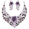 imageBriLove Shiny Bling Rhinestones Butterfly Statement Necklace Dangle Drop Earrings Jewelry Set for Women Summer Holiday Costume Prom AccessoriesPurple SilverTone