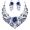 imageBriLove Shiny Bling Rhinestones Butterfly Statement Necklace Dangle Drop Earrings Jewelry Set for Women Summer Holiday Costume Prom AccessoriesSapphire Color SilverTone