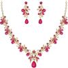 imageBriLove Womens Wedding Jewelery Set Leaf Flower Crystal Teardrop Marquise Cluster Pendant Necklace Dangle Earrings for Bridal PartyHot Pink GoldTone