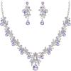 imageBriLove Womens Wedding Jewelery Set Leaf Flower Crystal Teardrop Marquise Cluster Pendant Necklace Dangle Earrings for Bridal PartyLight Purple SilverTone