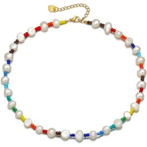 imageBriLove Baroque Freshwater Cultured Pearl Necklace for Women Gorgeous Elegant Real Pearls Choker Strand Necklaces for Wedding Outfit Party Prom GiftColourful Beaded