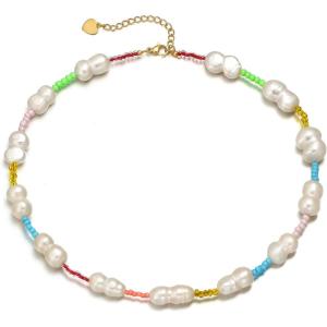 imageBriLove Baroque Freshwater Cultured Pearl Necklace for Women Gorgeous Elegant Real Pearls Choker Strand Necklaces for Wedding Outfit Party Prom GiftMulticolor Beaded