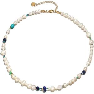 imageBriLove Baroque Freshwater Cultured Pearl Necklace for Women Gorgeous Elegant Real Pearls Choker Strand Necklaces for Wedding Outfit Party Prom GiftTurquoise Beaded