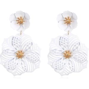 imageBriLove Bohemian Boho Flower Dangle Earrings for Women Exaggerated Hollow Flora Statement Earrings for Summer Refreshing Seaside Idyllic HolidayClear GoldTone