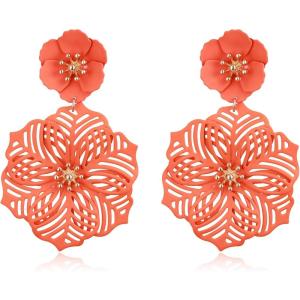 imageBriLove Bohemian Boho Flower Dangle Earrings for Women Exaggerated Hollow Flora Statement Earrings for Summer Refreshing Seaside Idyllic HolidayOrange GoldTone