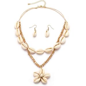 imageBriLove Bohemian Boho Handmade Natural Sea Shell Rhinestone Collar Necklace Earrings Jewelry Set for Women Summer Beach AccessoriesFlower Shell