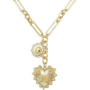 imageBriLove Chunky Gold Necklace for Women Charm Trendy Sun Moon Circle Flower Heart Choker Pendants Necklaces for Summer Beach Accessories Hip Hop GiftSun Flower