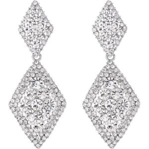 imageBriLove Gorgeous Sparkly Full Rhinestone Prismatic Statement Dangle Drop Earrings for Women Wedding Bridal Party Prom Jewelry AccessoriesClear SilverTone