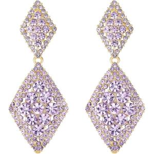 imageBriLove Gorgeous Sparkly Full Rhinestone Prismatic Statement Dangle Drop Earrings for Women Wedding Bridal Party Prom Jewelry AccessoriesLight Purple GoldTone