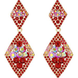 imageBriLove Gorgeous Sparkly Full Rhinestone Prismatic Statement Dangle Drop Earrings for Women Wedding Bridal Party Prom Jewelry AccessoriesRuby Color GoldTone