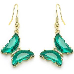 imageBriLove Gorgeous Sparkly Rhinestone Butterfly Statement Dangle Drop Earrings for Women Wedding Summer Beach Party Prom Jewelry AccessoriesEmerald Colr GoldTone