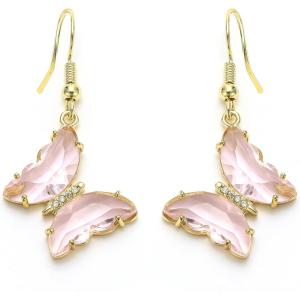 imageBriLove Gorgeous Sparkly Rhinestone Butterfly Statement Dangle Drop Earrings for Women Wedding Summer Beach Party Prom Jewelry AccessoriesPink GoldTone