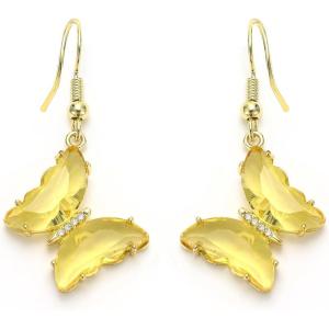 imageBriLove Gorgeous Sparkly Rhinestone Butterfly Statement Dangle Drop Earrings for Women Wedding Summer Beach Party Prom Jewelry AccessoriesYellow GoldTone