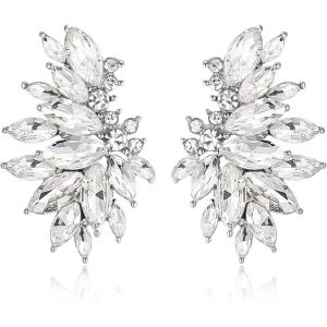imageBriLove Gorgeous Sparkly Rhinestone Marquise Statement Dangle Drop Earrings for Women Bride Bridesmaid Wedding Party Prom Jewelry AccessoriesClear SilverTone