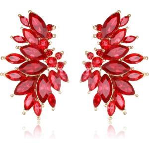 imageBriLove Gorgeous Sparkly Rhinestone Marquise Statement Dangle Drop Earrings for Women Bride Bridesmaid Wedding Party Prom Jewelry AccessoriesRuby Color GoldTone