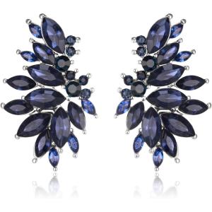 imageBriLove Gorgeous Sparkly Rhinestone Marquise Statement Dangle Drop Earrings for Women Bride Bridesmaid Wedding Party Prom Jewelry AccessoriesSapphire Color SilverTone
