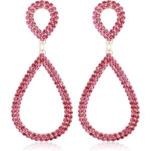 imageBriLove Gorgeous Sparkly Rhinestone Teardrop Infinity Figure 8 Shape Statement Dangle Drop Earrings for Women Wedding Bridal Party Prom Jewelry AccessoriesFuchsia GoldTone