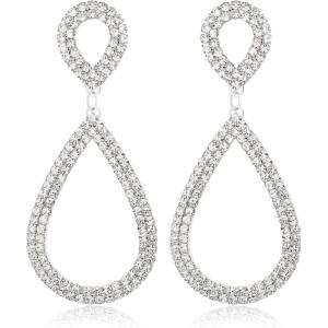 imageBriLove Gorgeous Sparkly Rhinestone Teardrop Infinity Figure 8 Shape Statement Dangle Drop Earrings for Women Wedding Bridal Party Prom Jewelry AccessoriesClear SilverTone
