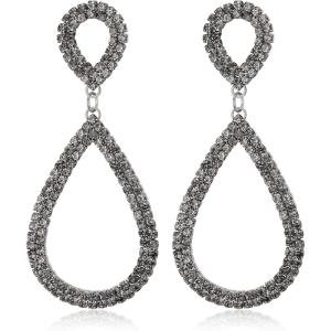 imageBriLove Gorgeous Sparkly Rhinestone Teardrop Infinity Figure 8 Shape Statement Dangle Drop Earrings for Women Wedding Bridal Party Prom Jewelry AccessoriesGrey BlackTone