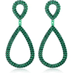 imageBriLove Gorgeous Sparkly Rhinestone Teardrop Infinity Figure 8 Shape Statement Dangle Drop Earrings for Women Wedding Bridal Party Prom Jewelry AccessoriesEmerald Color GreenTone