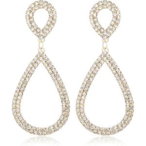 imageBriLove Gorgeous Sparkly Rhinestone Teardrop Infinity Figure 8 Shape Statement Dangle Drop Earrings for Women Wedding Bridal Party Prom Jewelry AccessoriesClear GoldTone