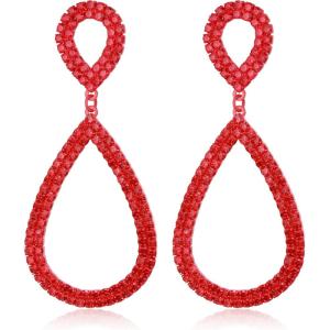 imageBriLove Gorgeous Sparkly Rhinestone Teardrop Infinity Figure 8 Shape Statement Dangle Drop Earrings for Women Wedding Bridal Party Prom Jewelry AccessoriesRuby Color RedTone