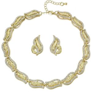 imageBriLove Shiny Bling Rhinestones Leaf Statement Necklace Dangle Drop PiercedClipon Earrings Jewelry Set for Costume Party Prom AccessoriesClipOn