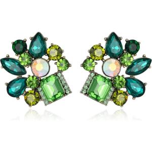 imageBriLove Sparkly Rhinestone Marquise Teardrop Emerald Cut Statement Dangle Drop Earrings for Women Bride Bridesmaid Wedding Party Prom Jewelry AccessoriesGreen Antique GoldTone