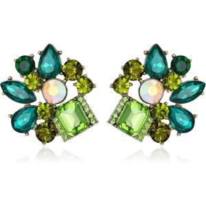 imageBriLove Sparkly Rhinestone Marquise Teardrop Emerald Cut Statement Dangle Drop Earrings for Women Bride Bridesmaid Wedding Party Prom Jewelry AccessoriesGreen GoldTone
