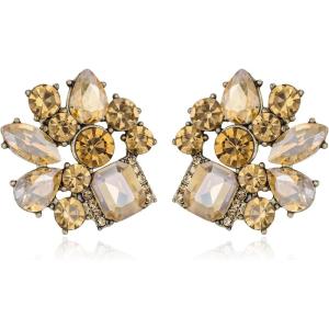 imageBriLove Sparkly Rhinestone Marquise Teardrop Emerald Cut Statement Dangle Drop Earrings for Women Bride Bridesmaid Wedding Party Prom Jewelry AccessoriesChampagne Antique GoldTone