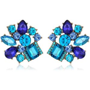 imageBriLove Sparkly Rhinestone Marquise Teardrop Emerald Cut Statement Dangle Drop Earrings for Women Bride Bridesmaid Wedding Party Prom Jewelry AccessoriesNavy Blue Antique GoldTone