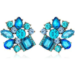 imageBriLove Sparkly Rhinestone Marquise Teardrop Emerald Cut Statement Dangle Drop Earrings for Women Bride Bridesmaid Wedding Party Prom Jewelry AccessoriesBlue GoldTone