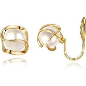 imageBriLove Trendy Gold Pearl Earrings for WomenClassic Fashion Round Caged Small Simulated Pearl Stud Earrings Bride JewelryClipOn