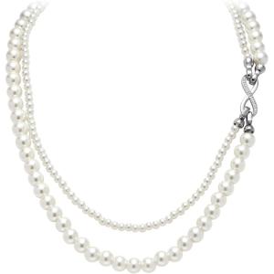 imageBriLove Vintage 1920s Costume Jewelry Multilayer Imitation Pearls Shiny CZ Infinity 8 Strand Choker Necklace for Women Wedding Halloween Cosplay Party Prom AccessoriesIvory Color