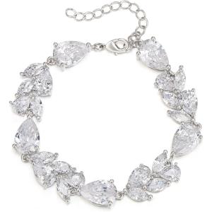imageBriLove Wedding Bridal Jewelry for Women Gorgeous Shiny Cubic Zirconia Link Bracelet for Bride Bridesmaid Party AccessoriesClear SilverTone