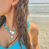 imageBriLove Boho Freshwater Cultured Pearl Shell Starfish Irregular Turquoise Strand Choker Pendant Necklace for Women Beach Summer Trendy JewelryBlue
