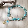 imageBriLove Boho Freshwater Cultured Pearl Shell Starfish Irregular Turquoise Strand Choker Pendant Necklace for Women Beach Summer Trendy JewelryBlue