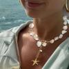 imageBriLove Boho Freshwater Cultured Pearl Shell Starfish Irregular Turquoise Strand Choker Pendant Necklace for Women Beach Summer Trendy JewelryChampagne