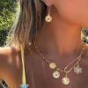 imageBriLove Charm Necklace Earrings Set for WomenHandmade Paperclip Evil Eye Anchor Flower Gold Pendant for Outfit Summer Beach AccessoriesGrey GoldTone